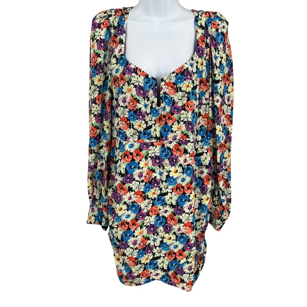Zara Floral Mini Dress Womens XXL Multicolor Ruched Sweetheart Bold Party NEW